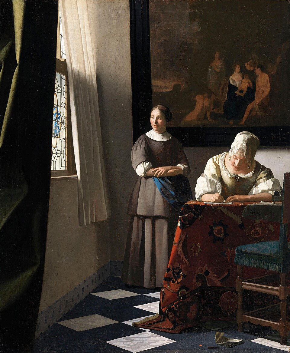 A Lady Writing a Letter with her Maid, Johannes Vermeer (c. 1670)